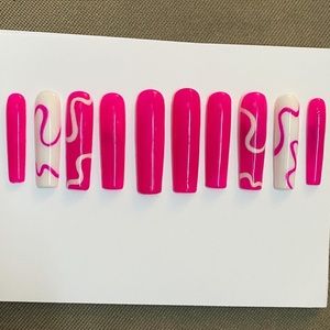 Pink and White Swirl Press Ons